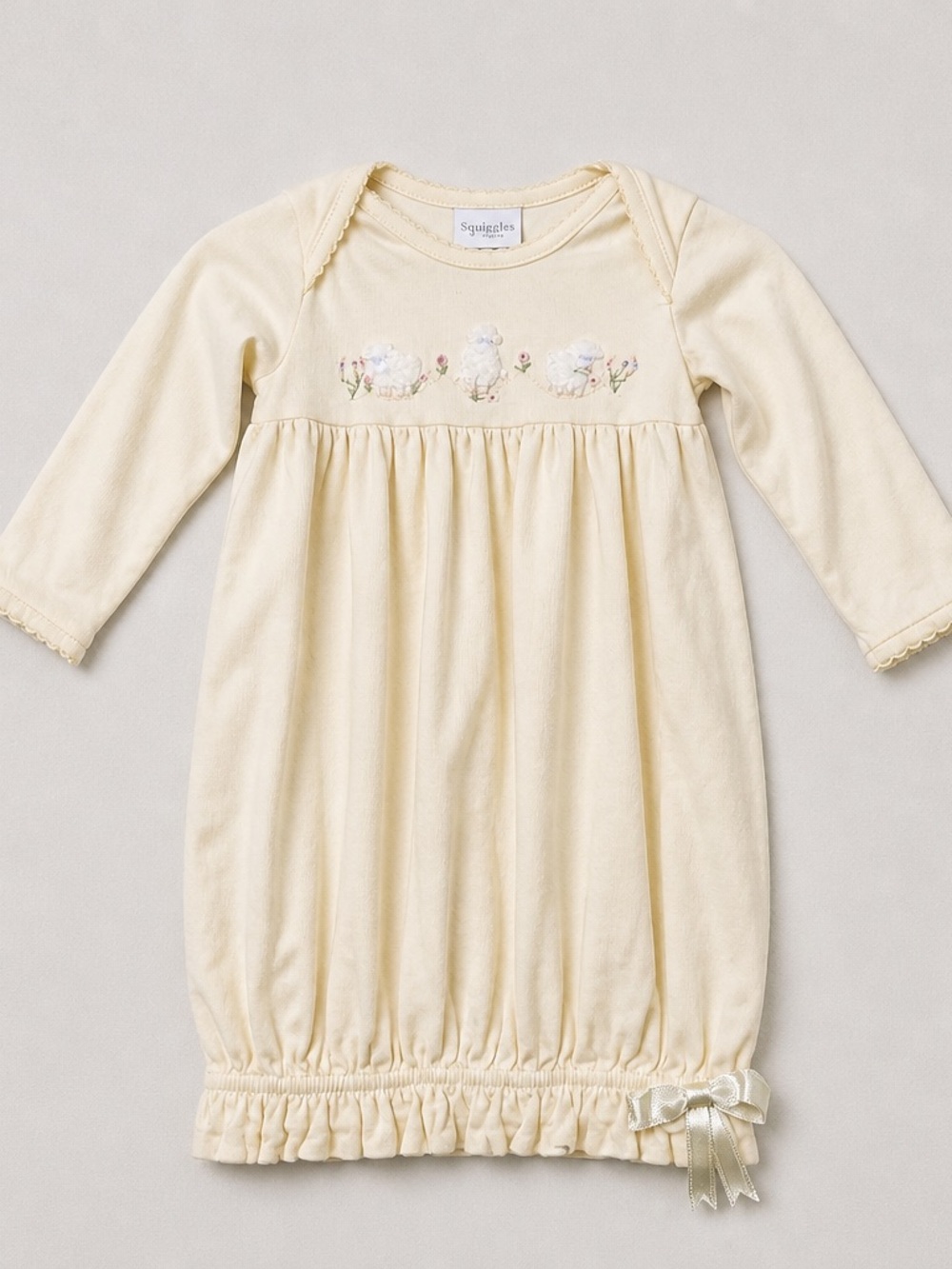 Squiggles by Charlie yellow lamb embroidered Pima cotton sleep gown